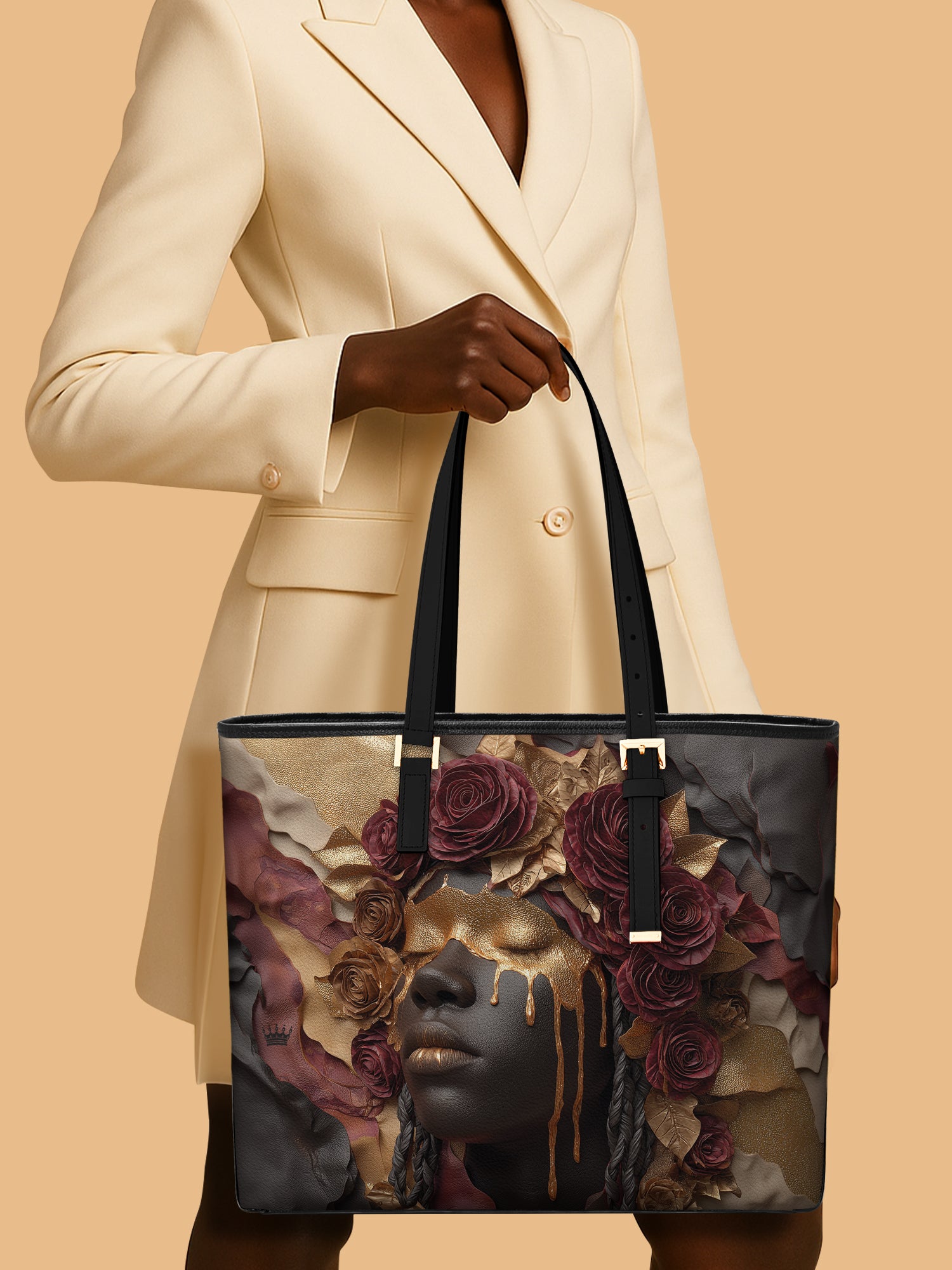 Dripping Petals Sleek Leather Tote QR0TD031