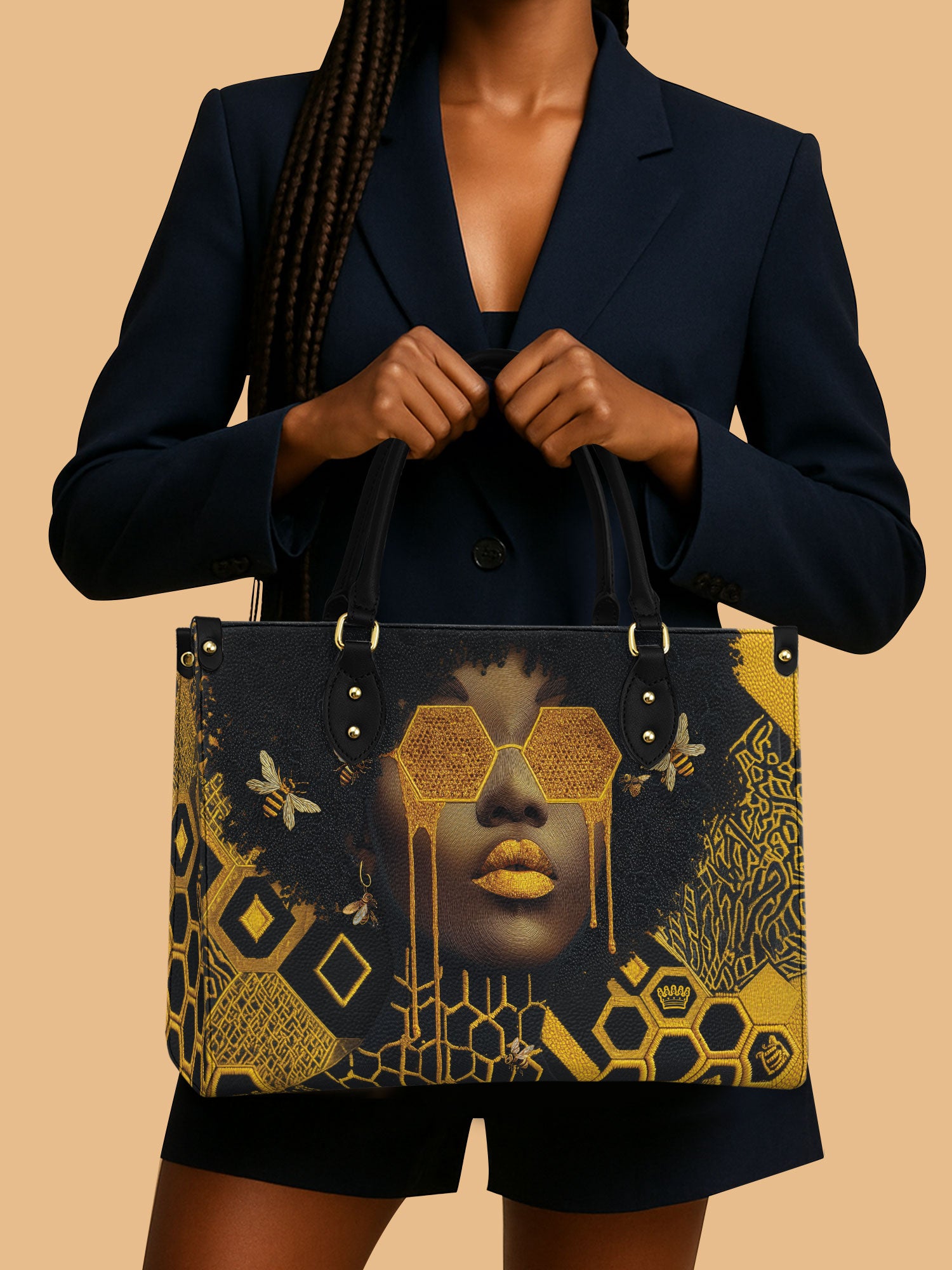 Golden Hive Premium Leather Handbag QR0XD207