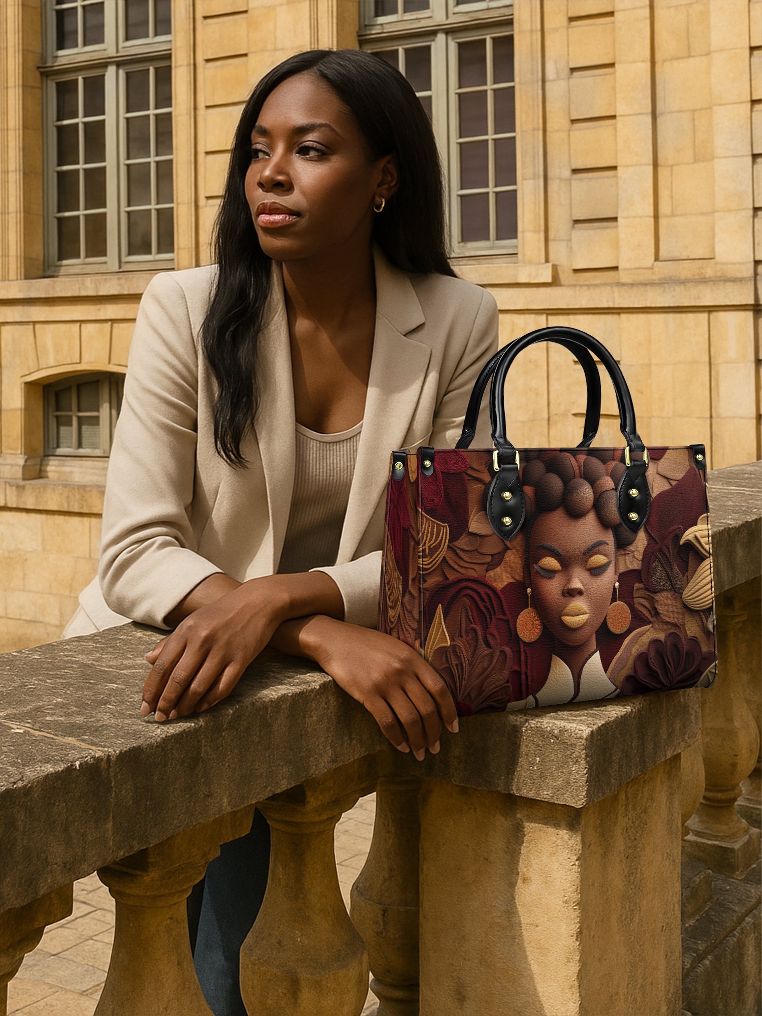 Crowned In Circle Premium Leather Handbag QR0TD139