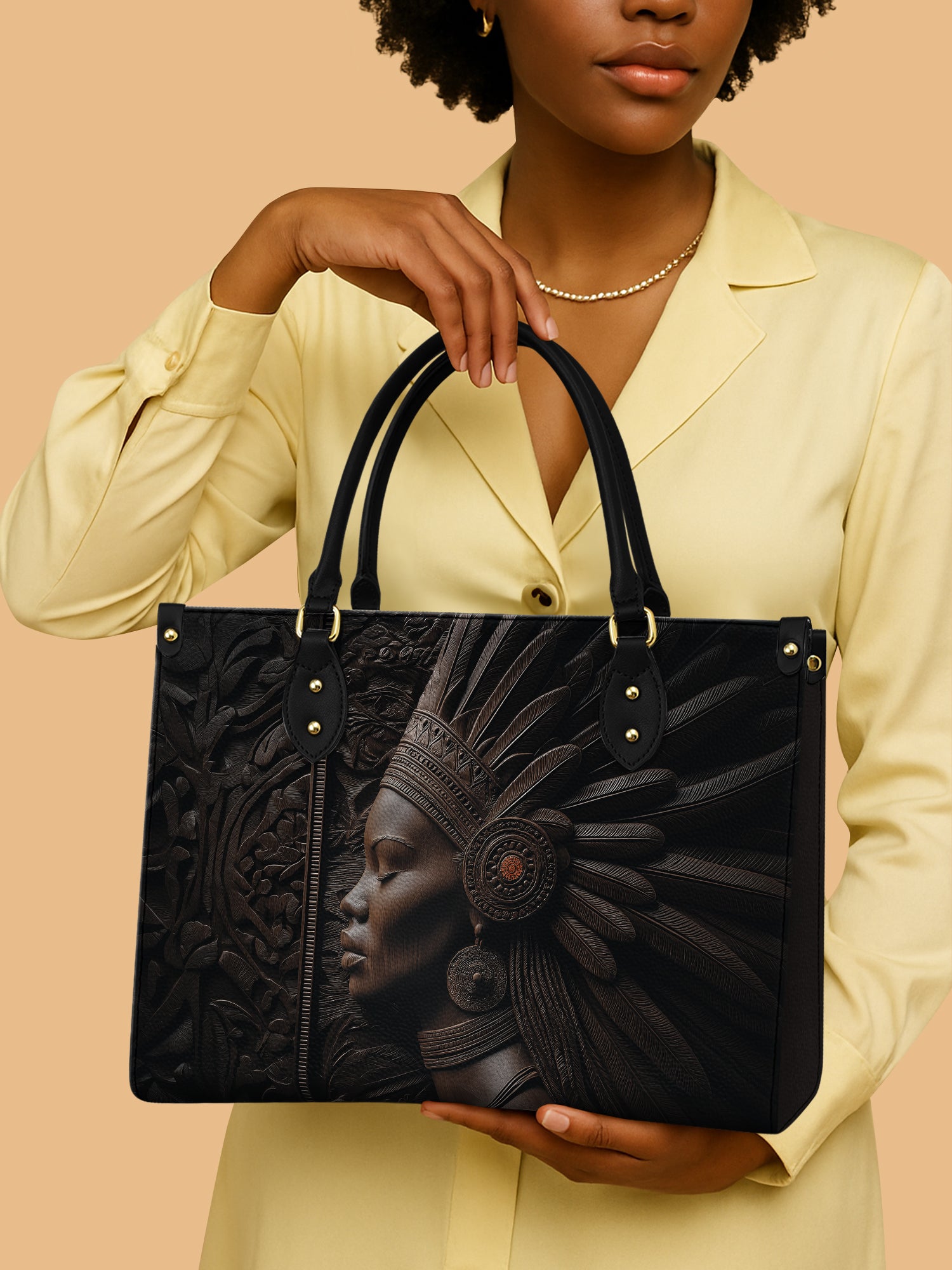 Ebony Crown Queen Premium Leather Handbag QR0XD277