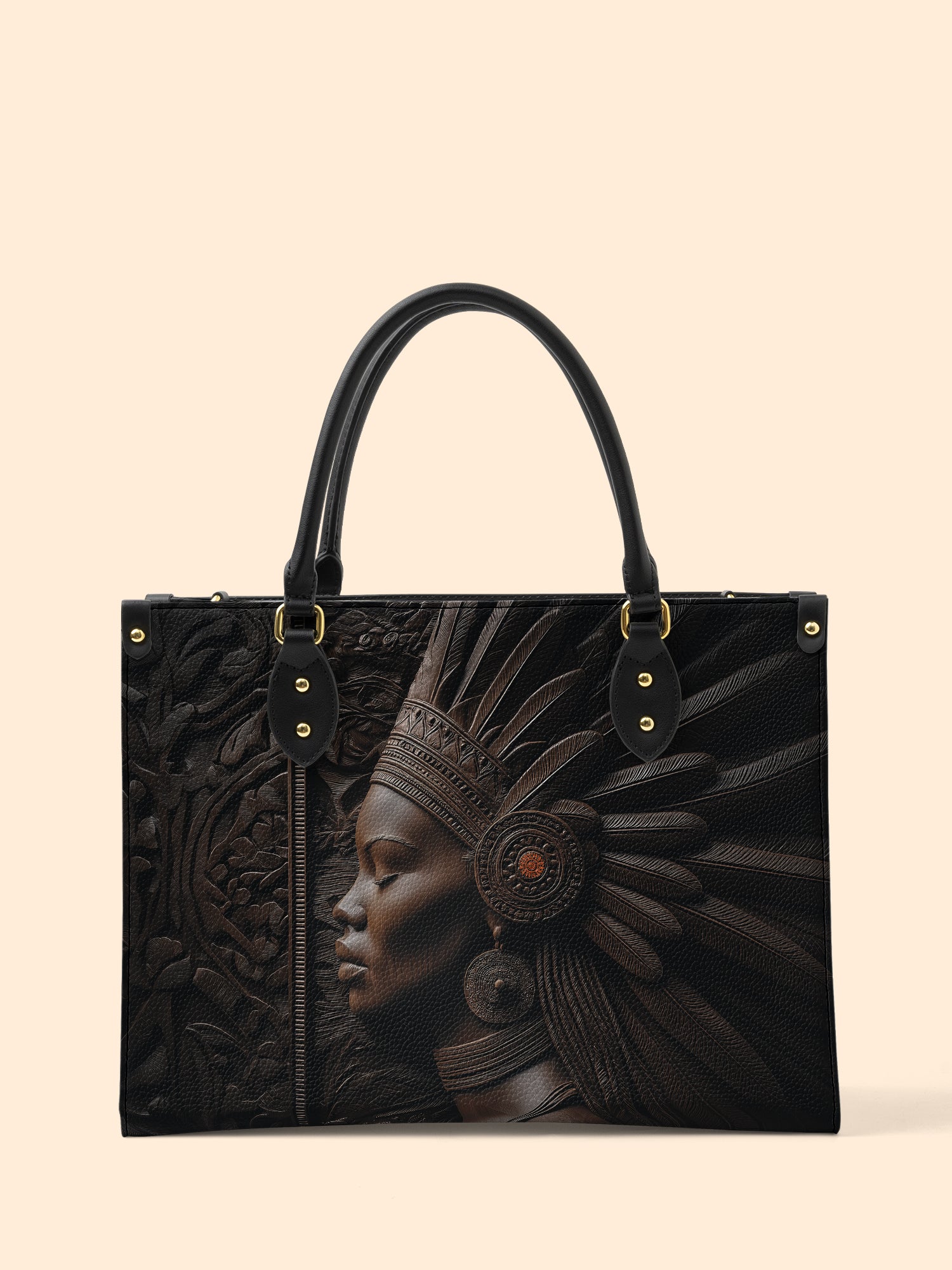 Ebony Crown Queen Premium Leather Handbag QR0XD277