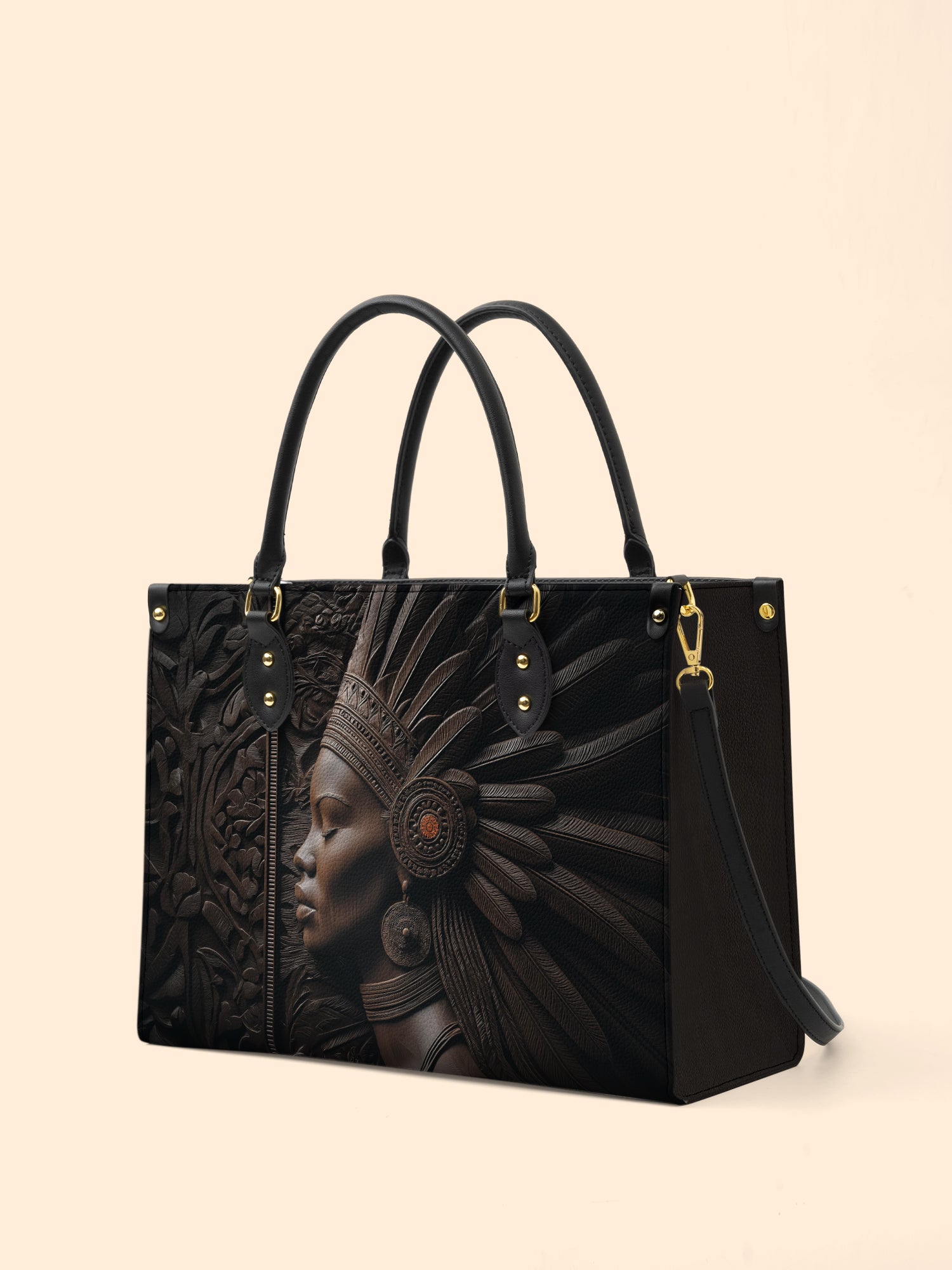 Ebony Crown Queen Premium Leather Handbag QR0XD277
