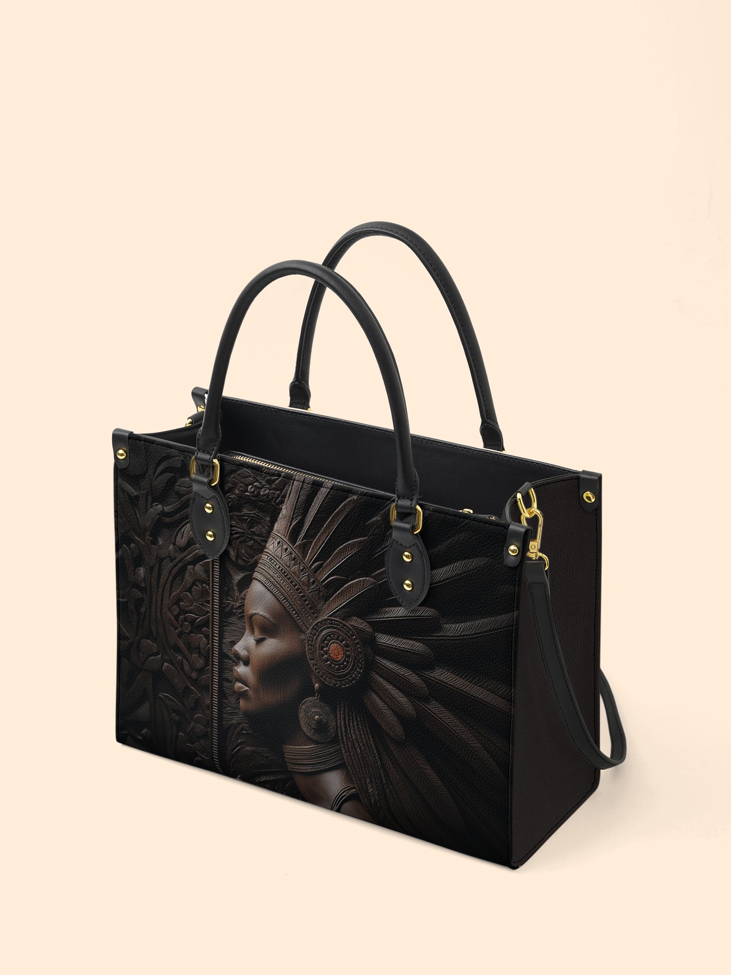 Ebony Crown Queen Premium Leather Handbag QR0XD277