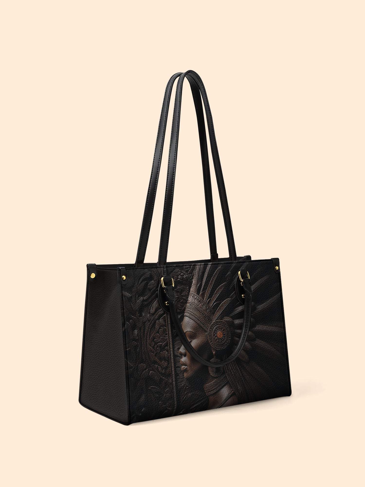 Ebony Crown Queen Premium Leather Handbag QR0XD277