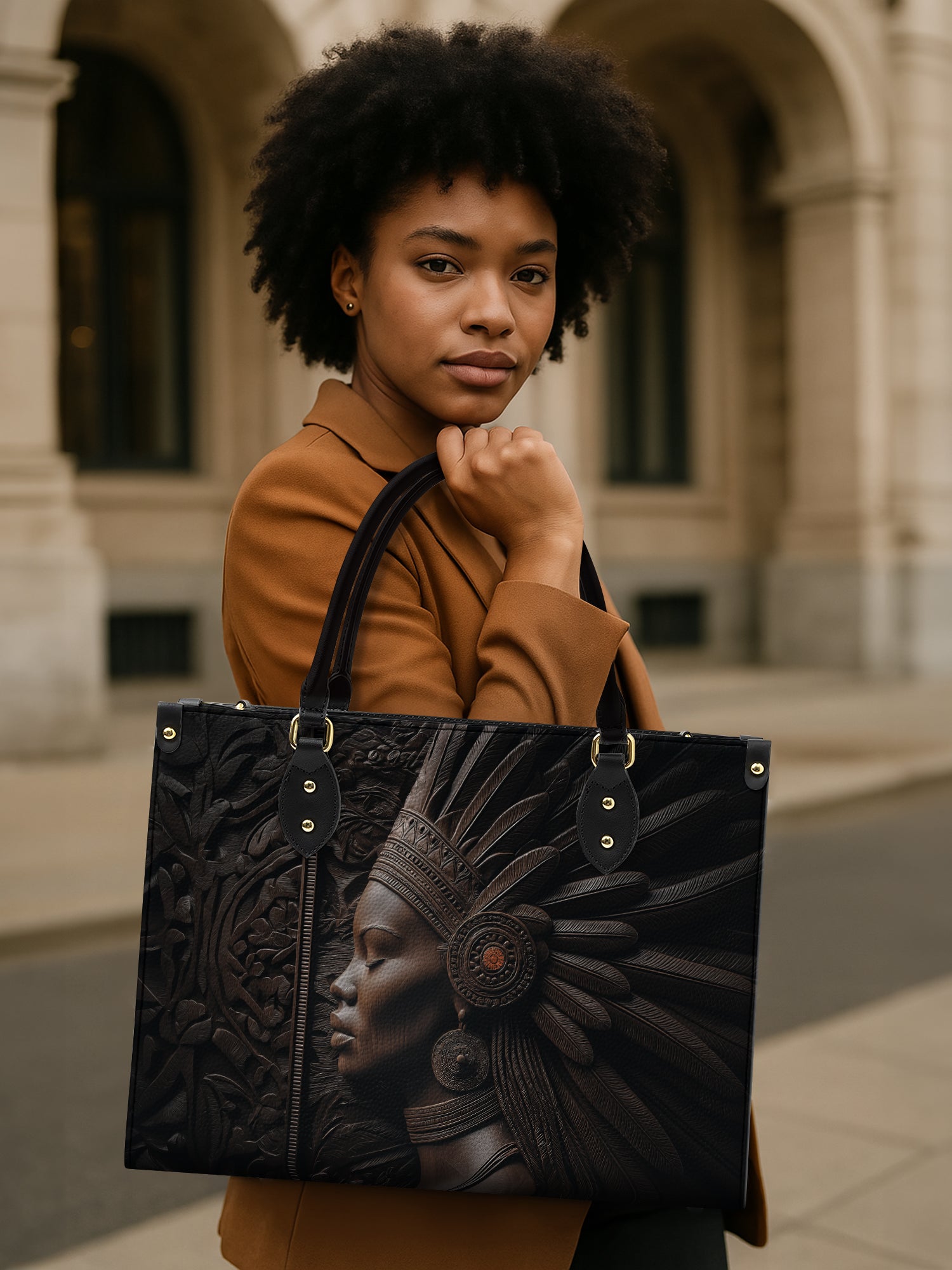 Ebony Crown Queen Premium Leather Handbag QR0XD277