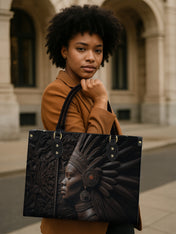 Ebony Crown Queen Premium Leather Handbag QR0XD277