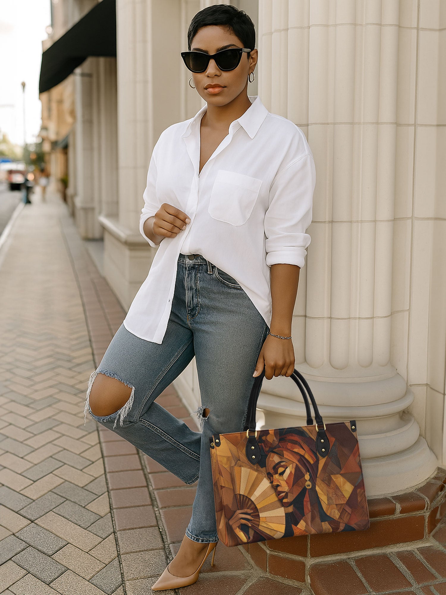 Golden Serenade Premium Leather Handbag QR0TD358