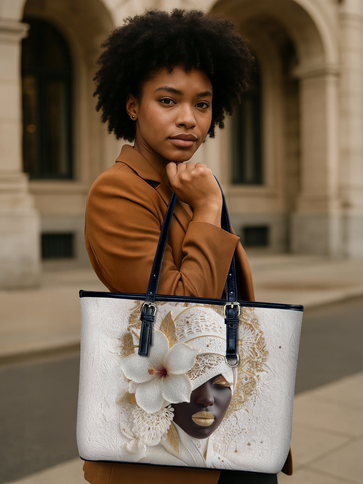 Ivory Bloom Leather Bucket Bag QR0TD479