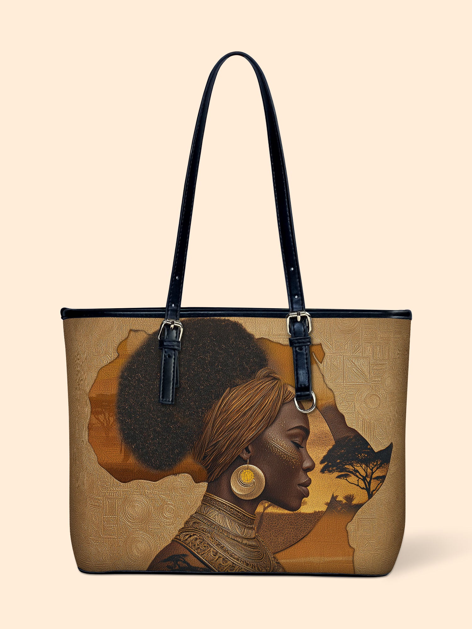 African Tribe Woman Leather Bucket Bag QR0HH144