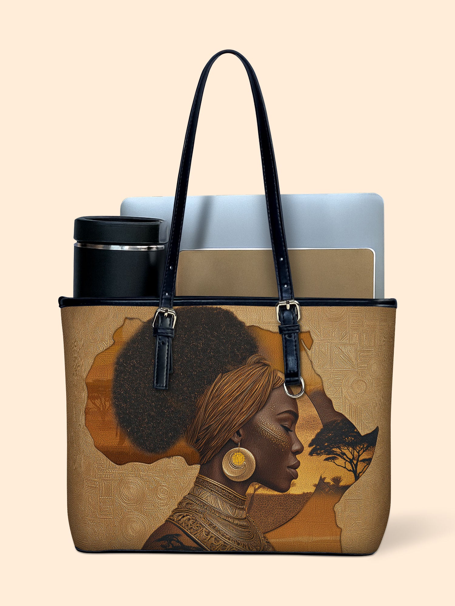 African Tribe Woman Leather Bucket Bag QR0HH144