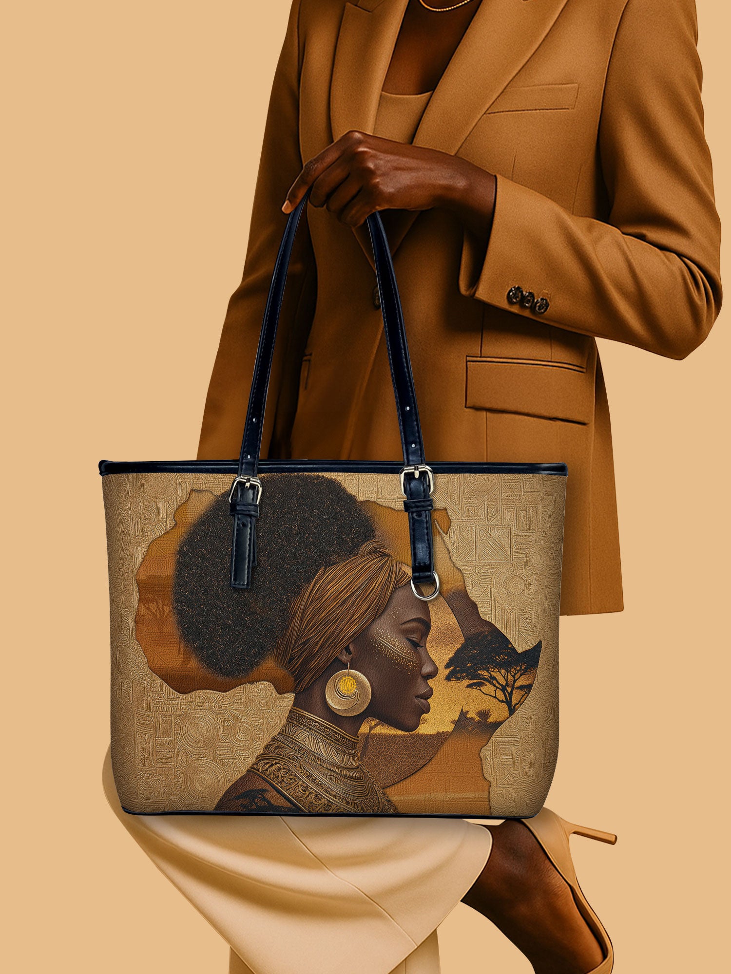 African Tribe Woman Leather Bucket Bag QR0HH144