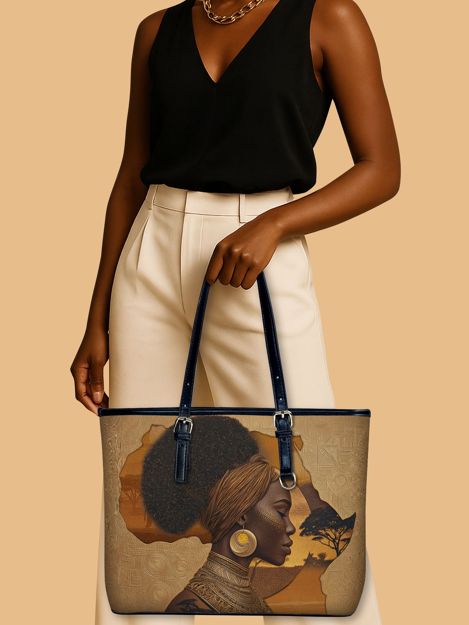 African Tribe Woman Leather Bucket Bag QR0HH144