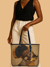 African Tribe Woman Leather Bucket Bag QR0HH144