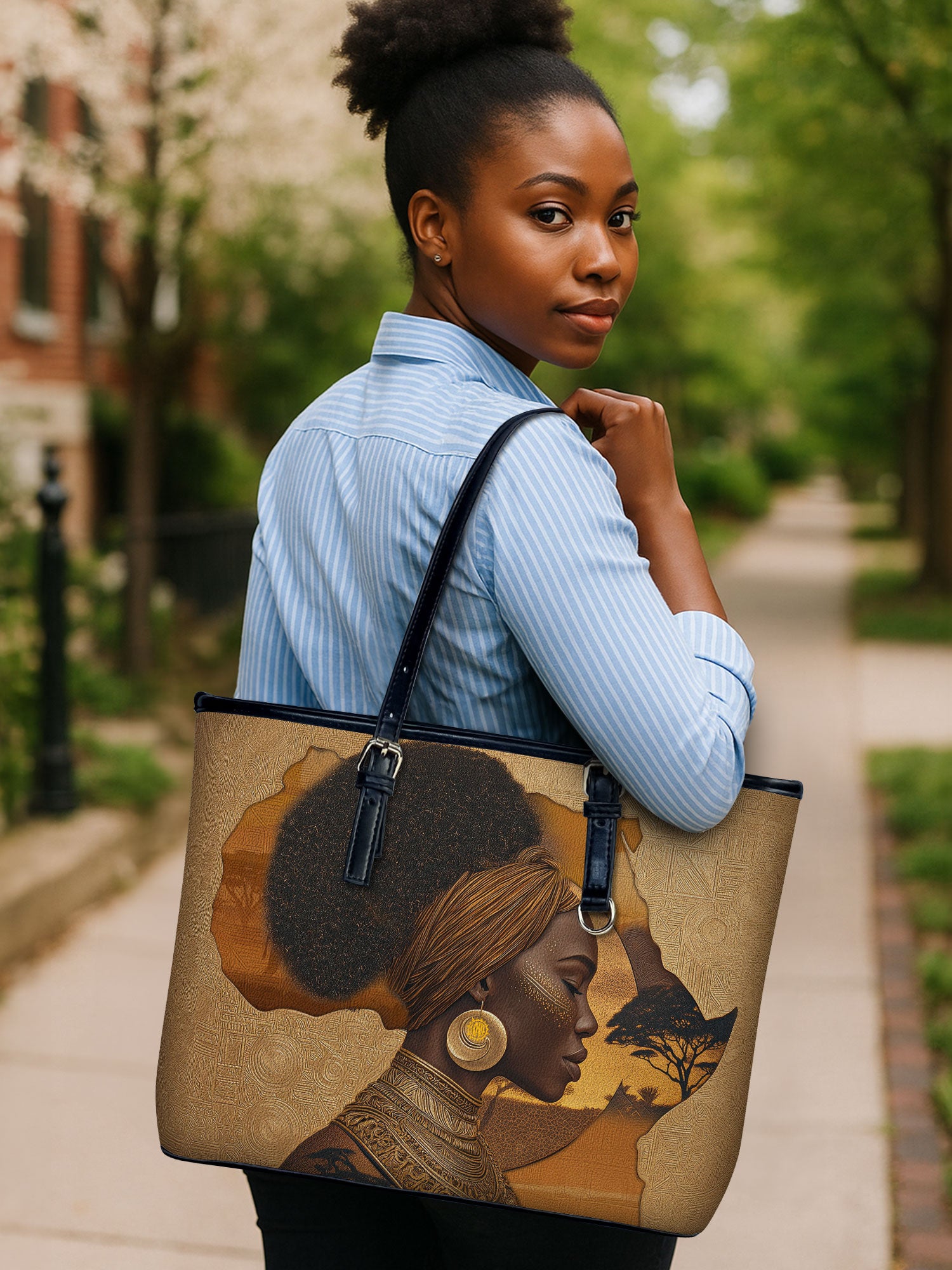 African Tribe Woman Leather Bucket Bag QR0HH144