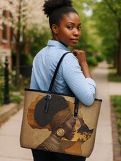 African Tribe Woman Leather Bucket Bag QR0HH144