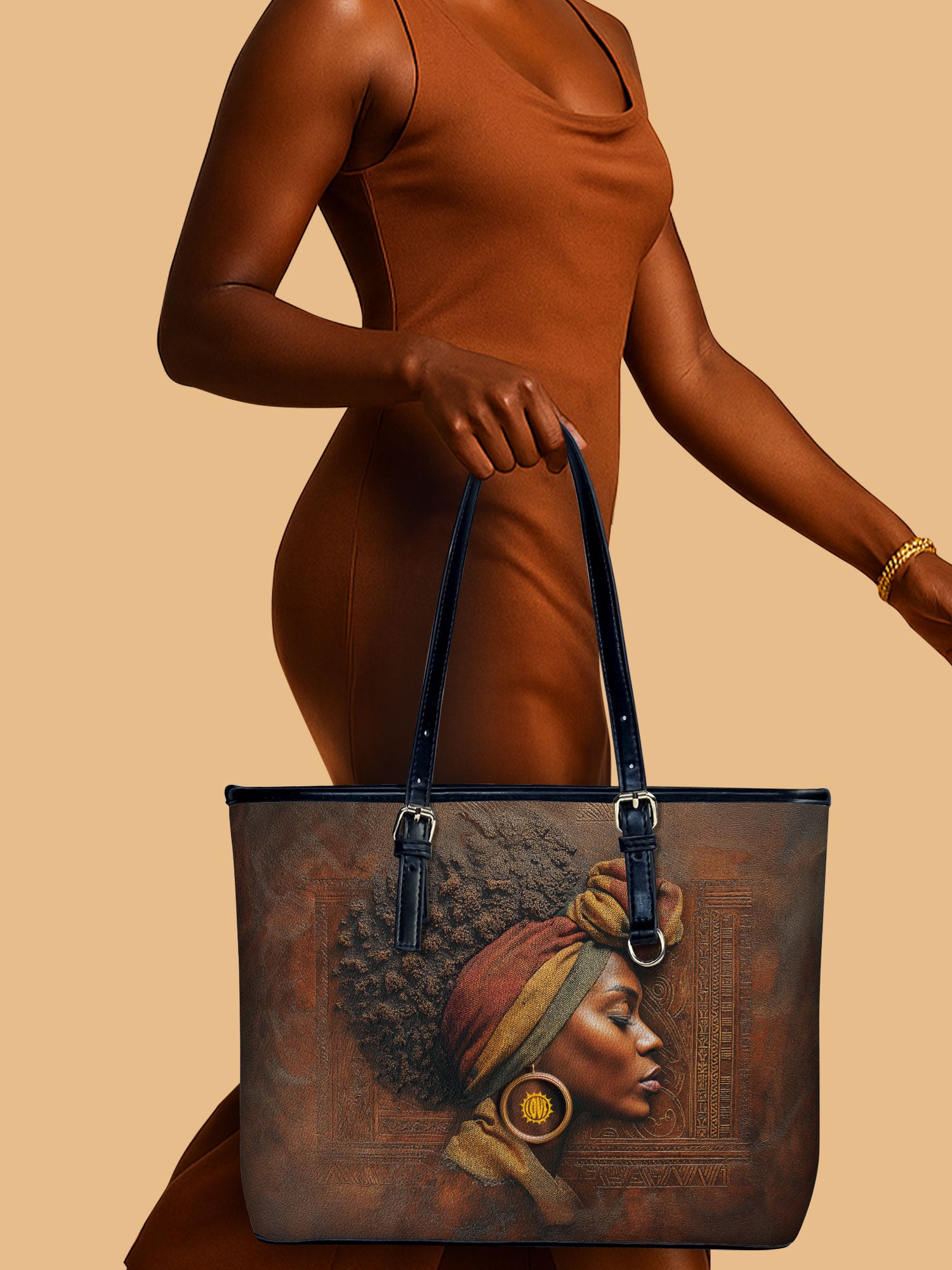 Afro-Elegance Leather Bucket Bag QR0HH147