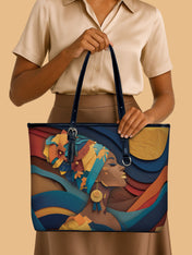 Woman in Headwrap Leather Bucket Bag QR0HH146