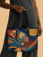 Woman in Headwrap Leather Bucket Bag QR0HH146