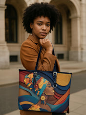 Woman in Headwrap Leather Bucket Bag QR0HH146