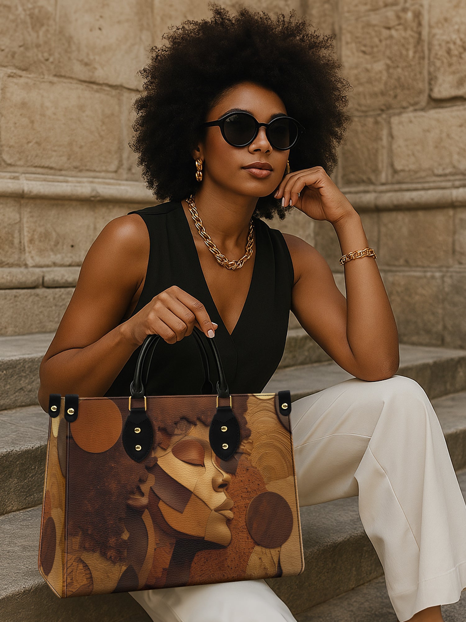 Golden Melanin Premium Leather Handbag QR0TD292