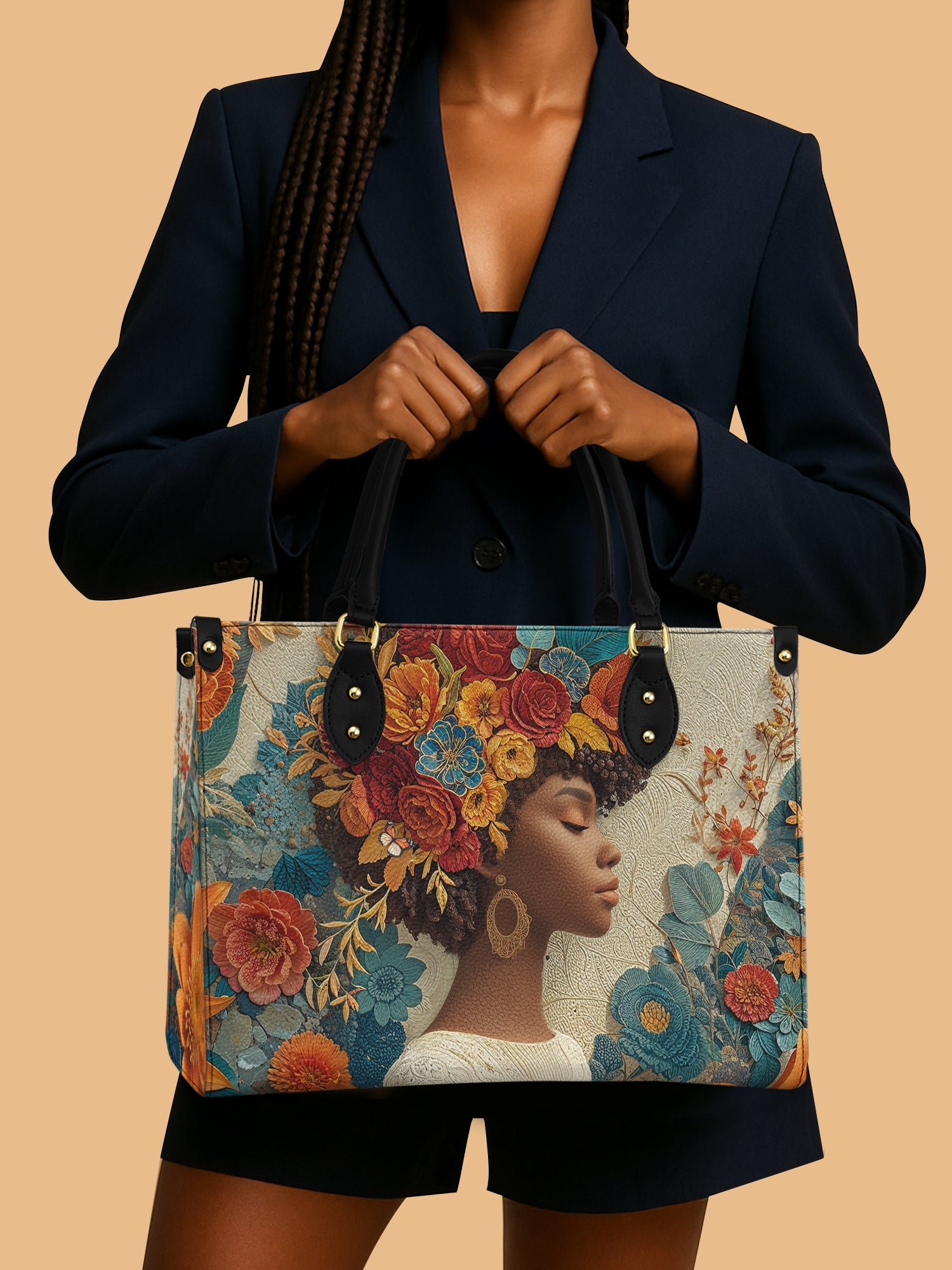 Golden Bloom Premium Leather Handbag QR0HH073