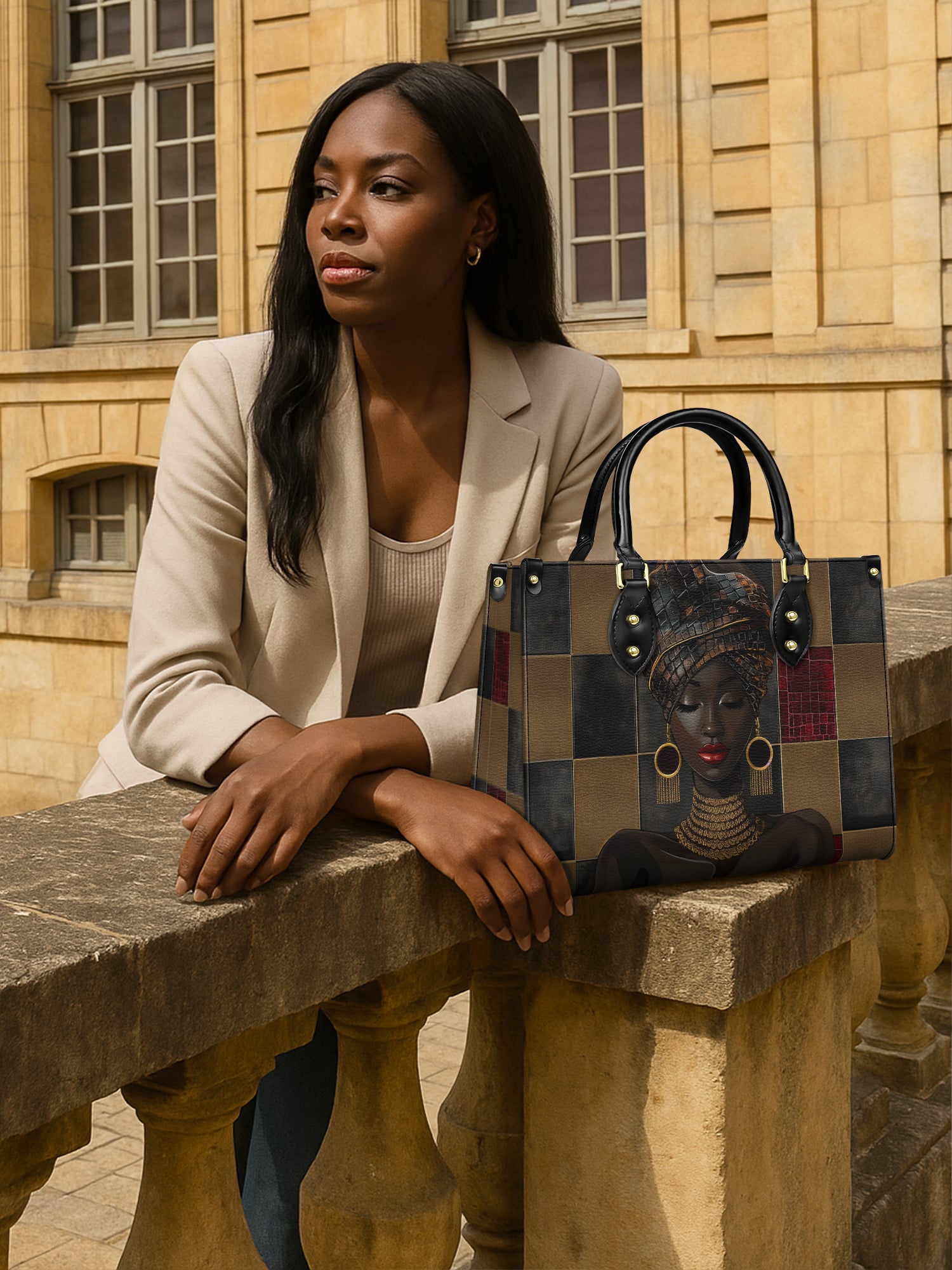 Golden Poise Premium Leather Handbag QR0XD760