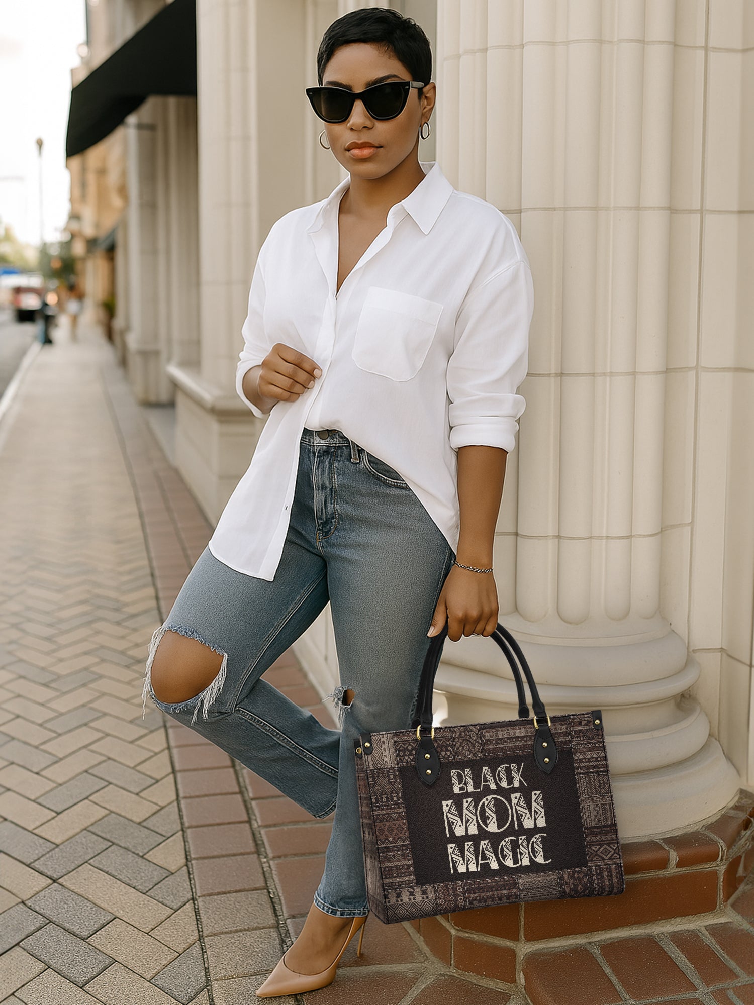 Black Mom Magic Premium Leather Handbag QR0HH205