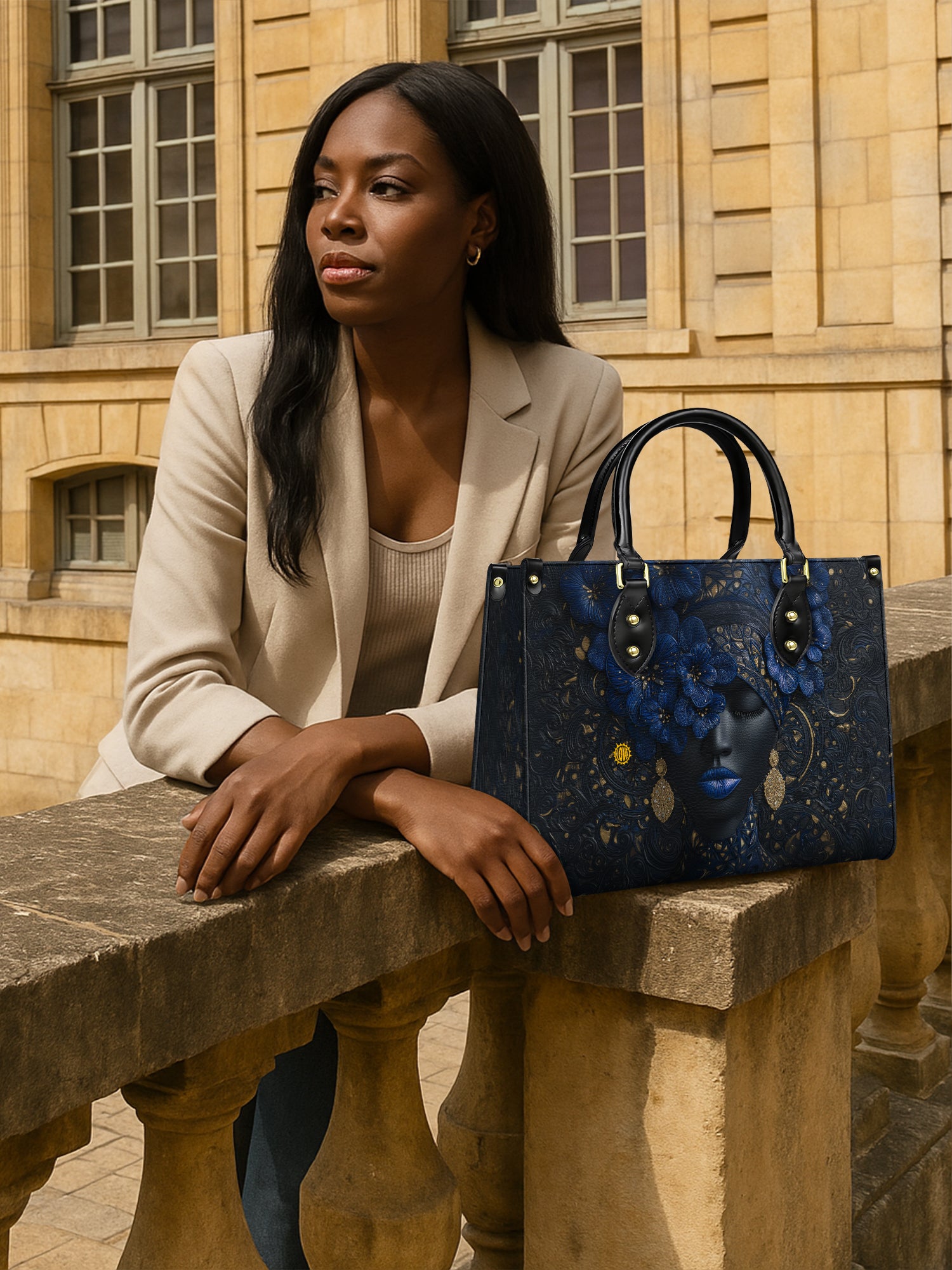 Midnight Bluebonnet Premium Leather Handbag QR0XD292