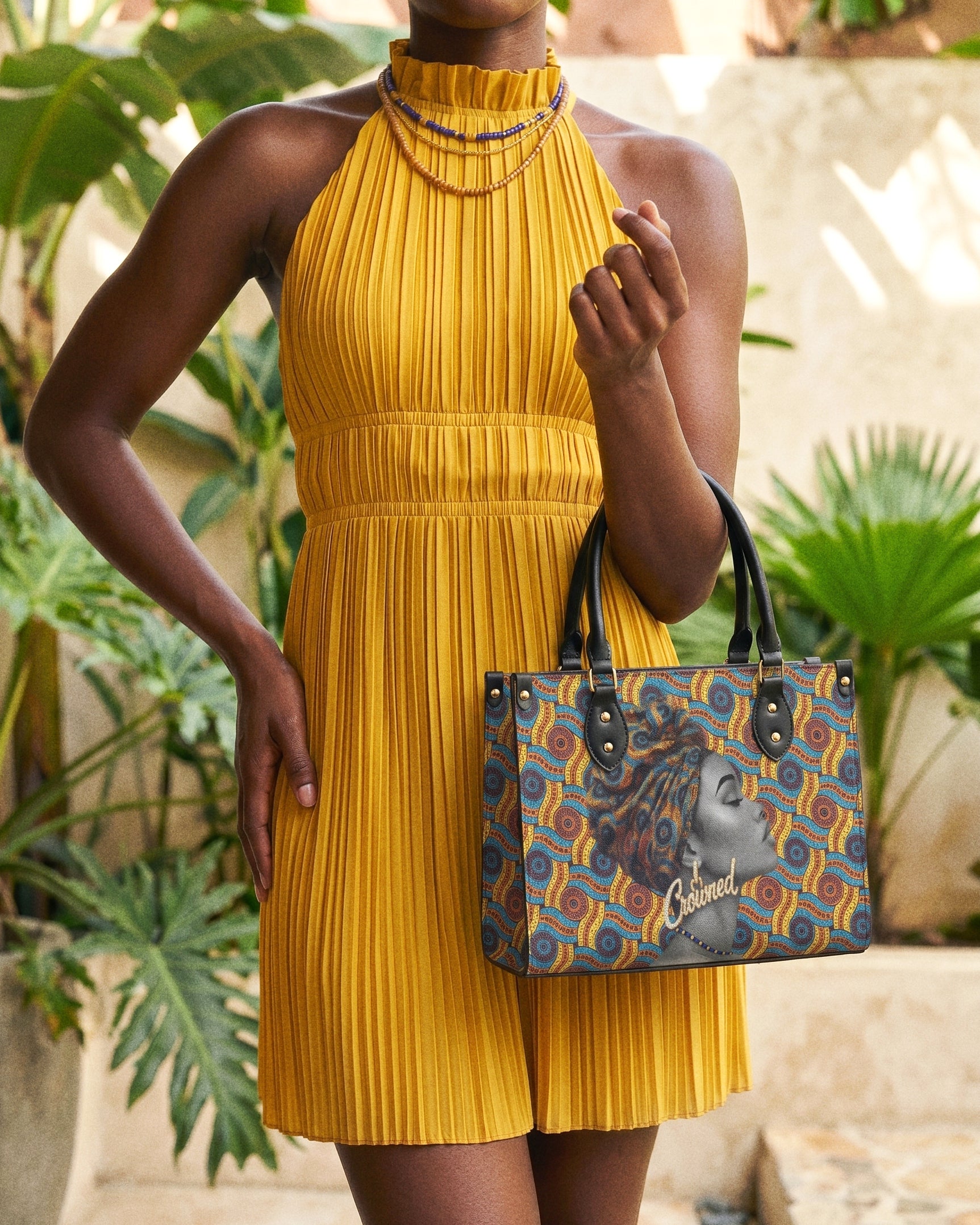 Crowned Ankara Premium Leather Handbag QR0TV277