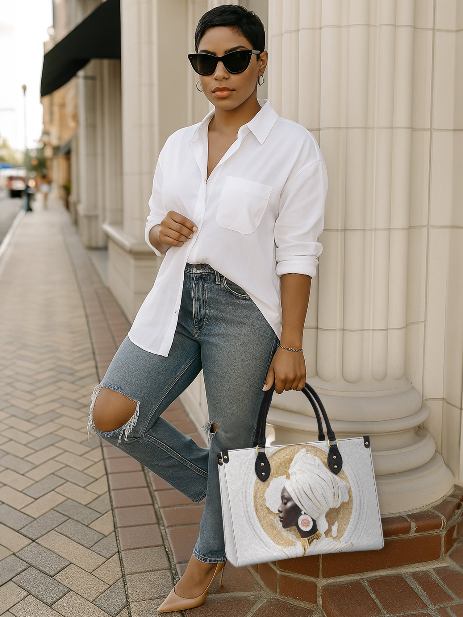 Motherland White Premium Leather Handbag QR0TD331