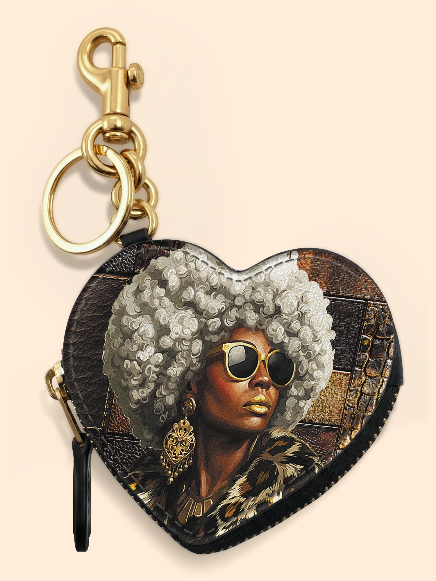 Bronze Leopard Heart Coin Pouch Bag Charm QR0TV260