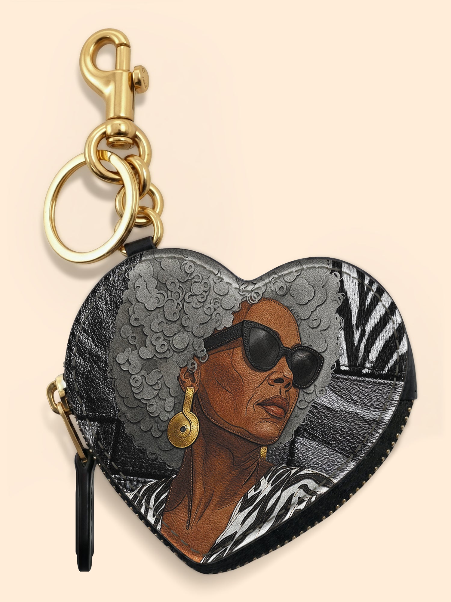 Midnight Zebra Heart Coin Pouch Bag Charm QR0TV259
