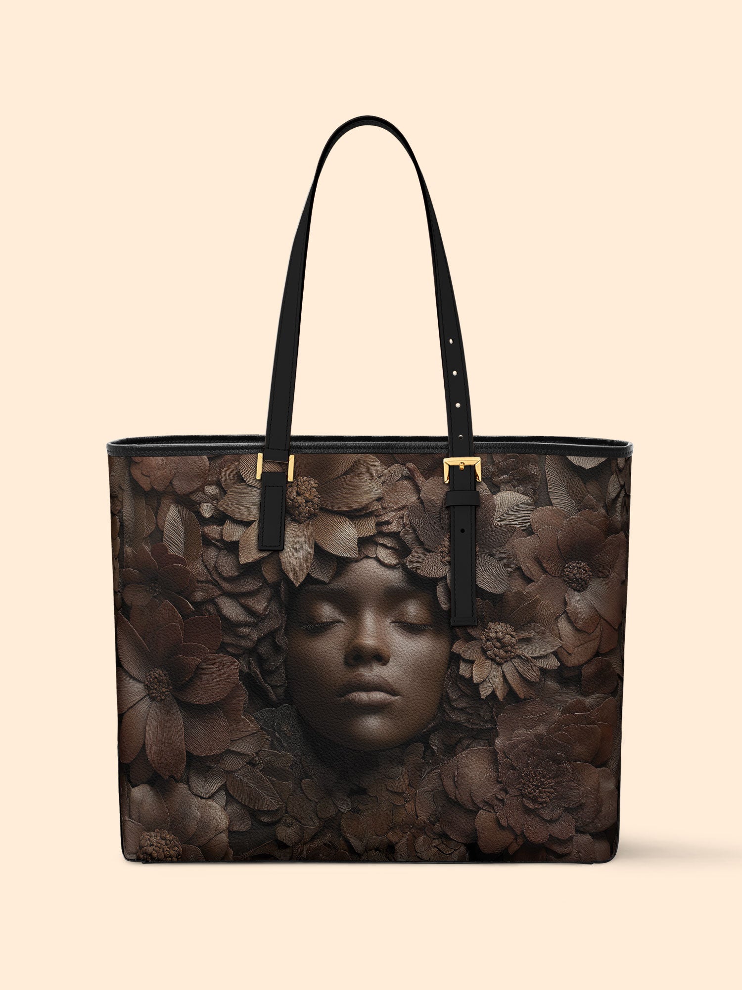 Wooden Bloom Sleek Leather Tote QR0TV008