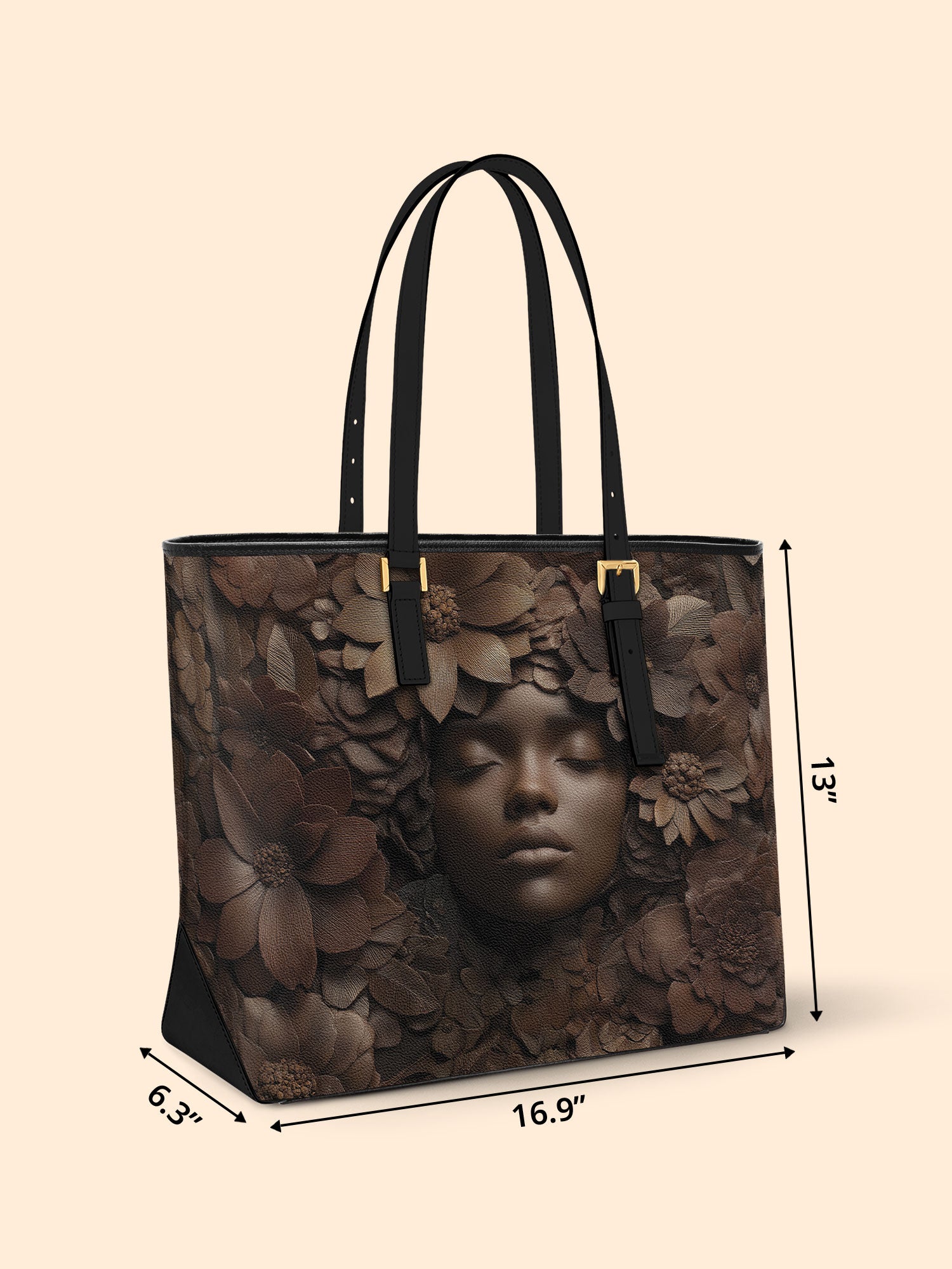 Wooden Bloom Sleek Leather Tote QR0TV008