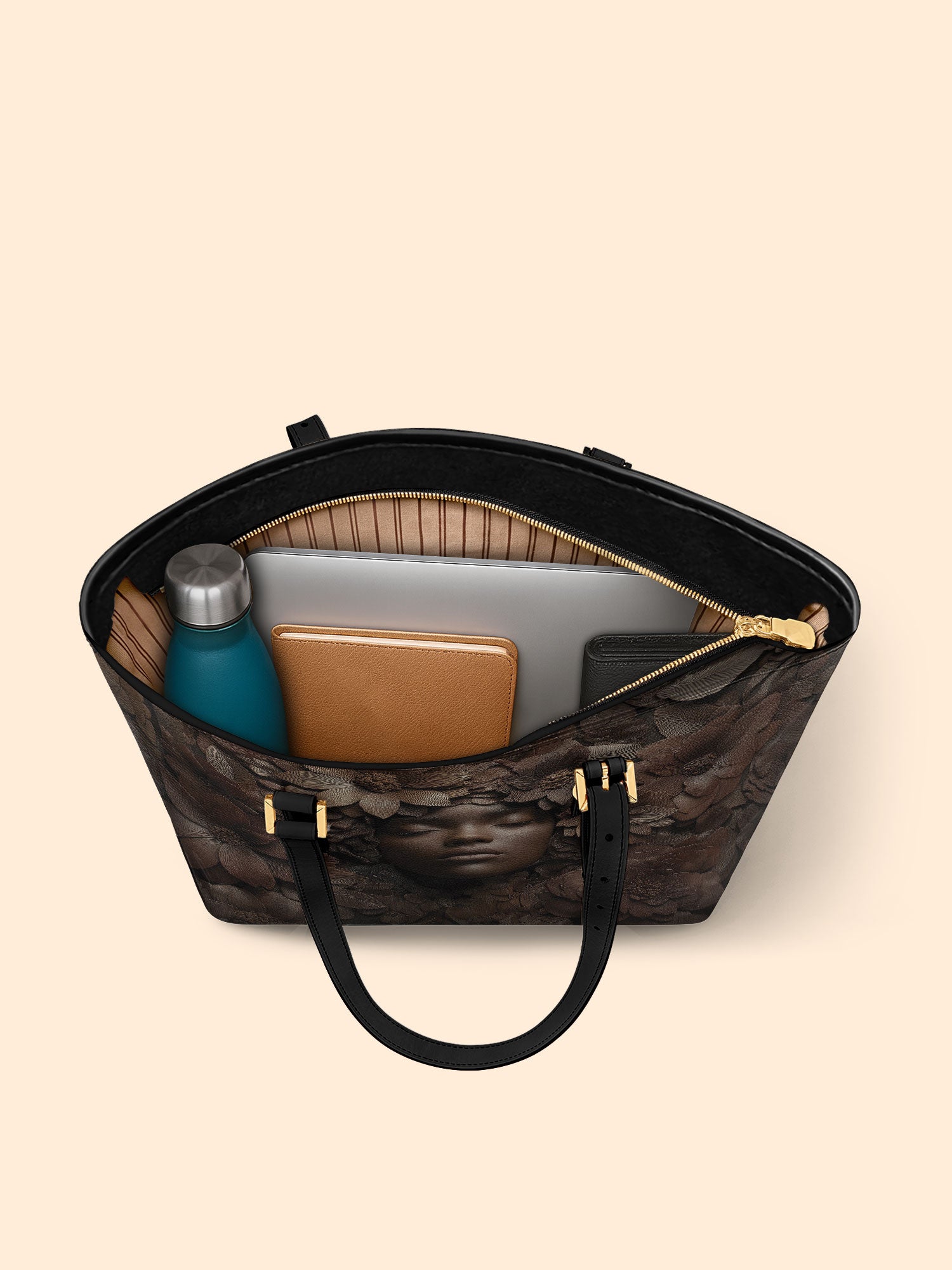 Wooden Bloom Sleek Leather Tote QR0TV008