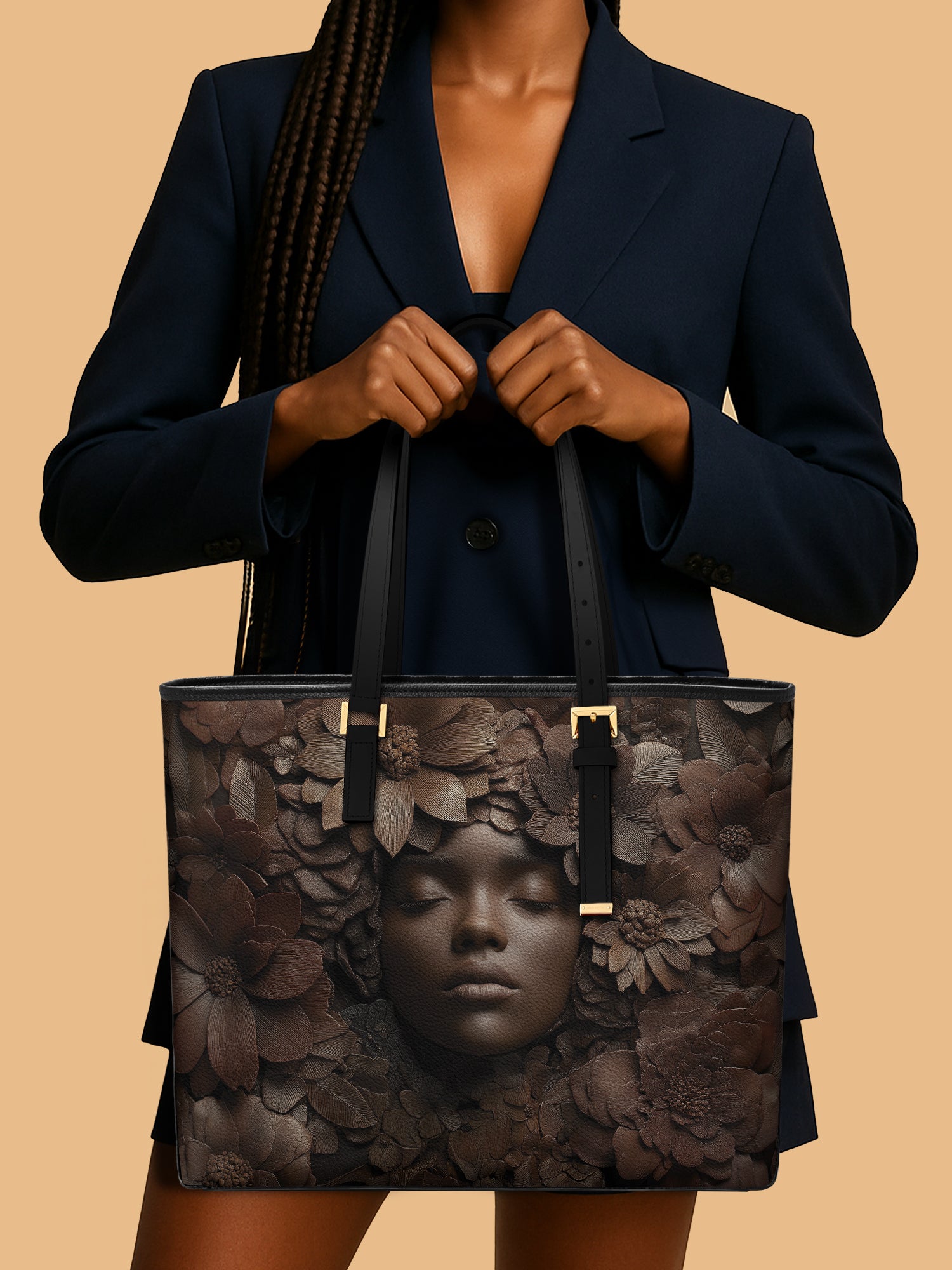 Wooden Bloom Sleek Leather Tote QR0TV008