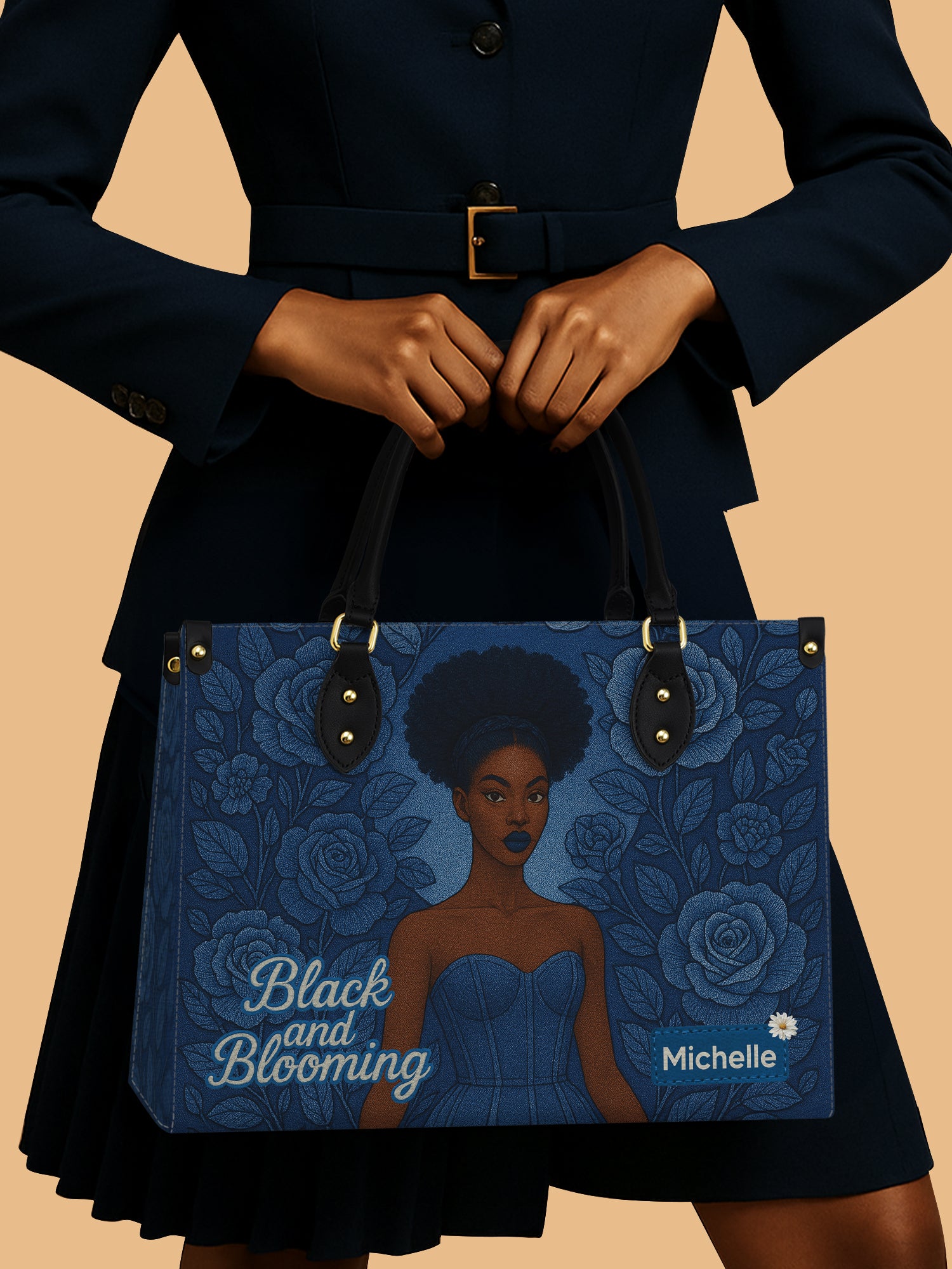 Black And Blooming Premium Leather Handbag