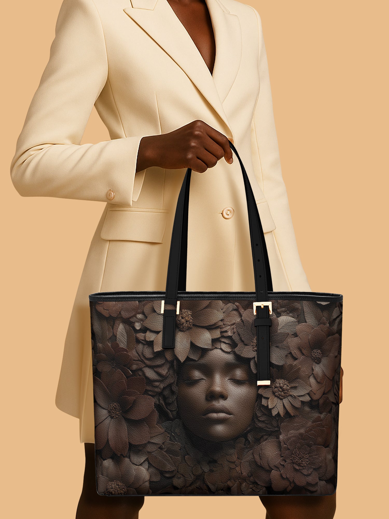 Wooden Bloom Sleek Leather Tote QR0TV008