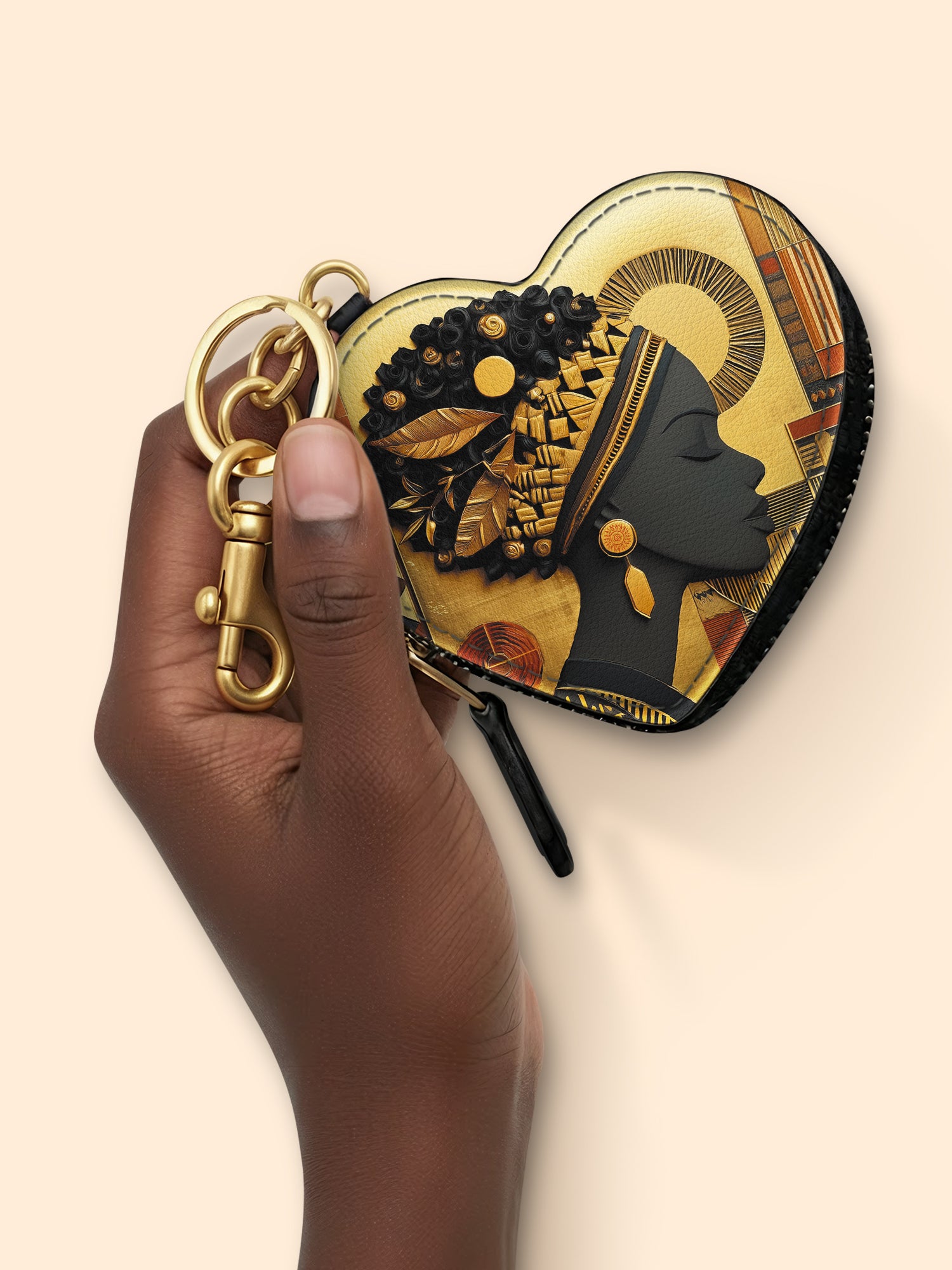 Bold African Heart Coin Pouch Bag Charm QR0XD810