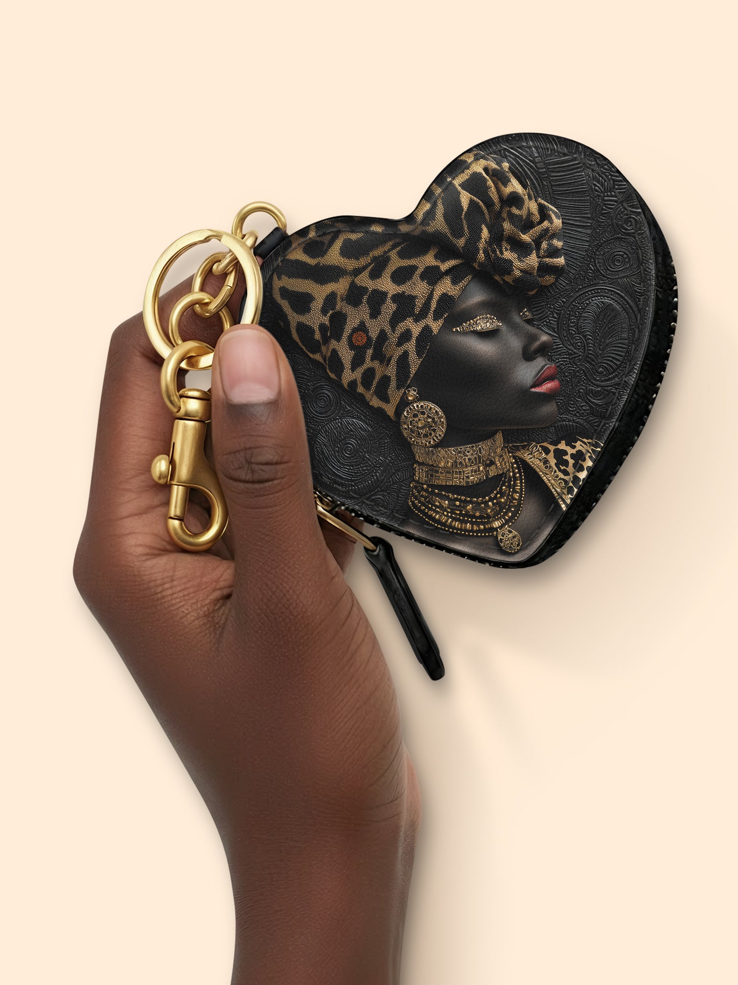 African Grace Heart Coin Pouch Bag Charm QR0XD454