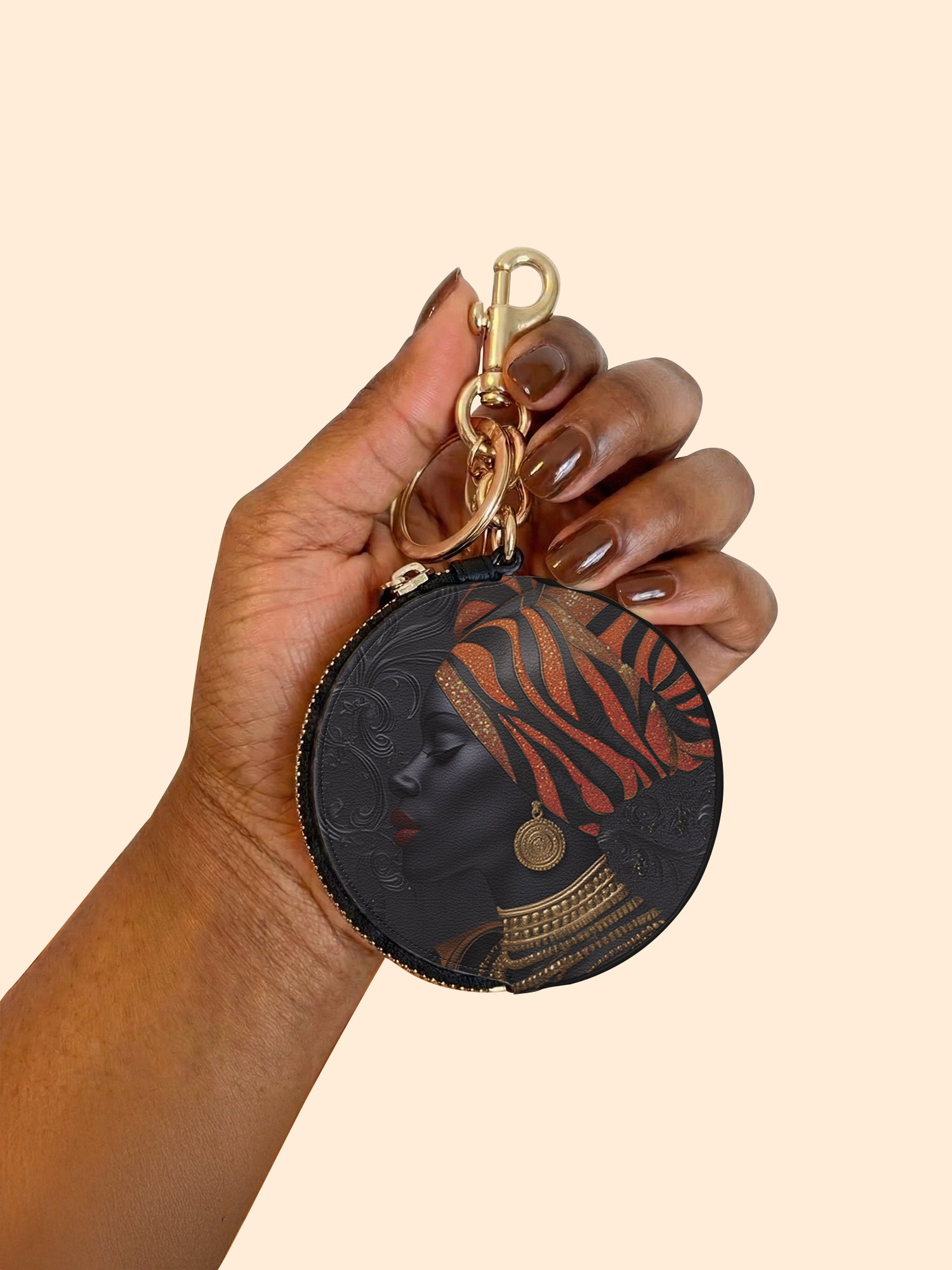 Adinkra Essence Circular Coin Pouch Bag Charm QR0XD456