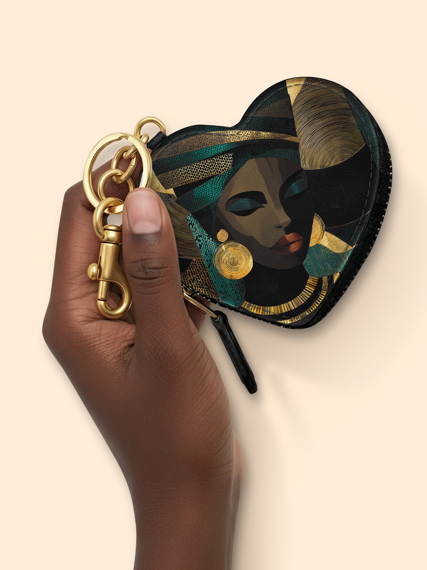 Emerald Realm Heart Coin Pouch Bag Charm QR0XD844