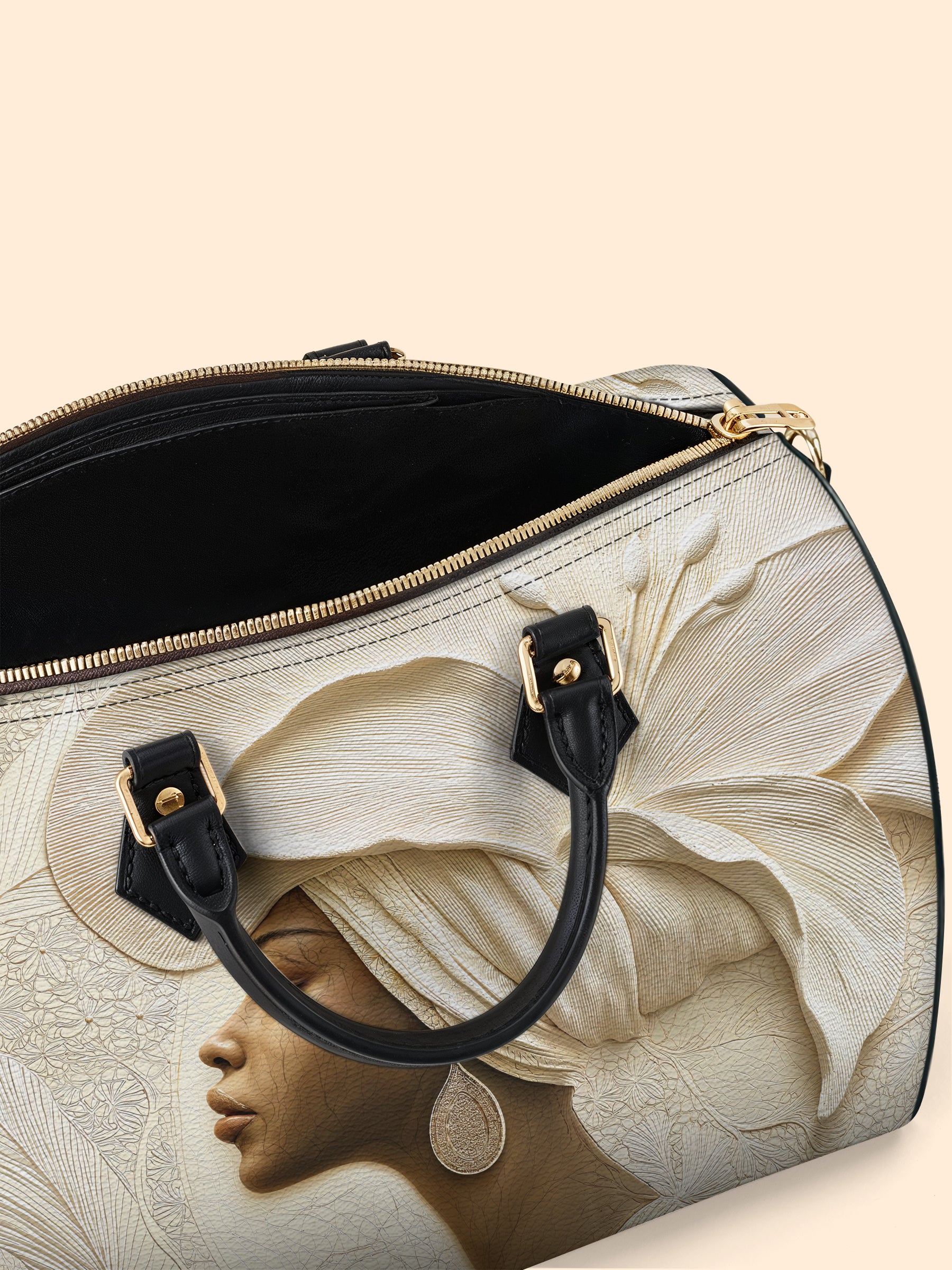Ivory Blossom Leather Boston Bag QR0TV067