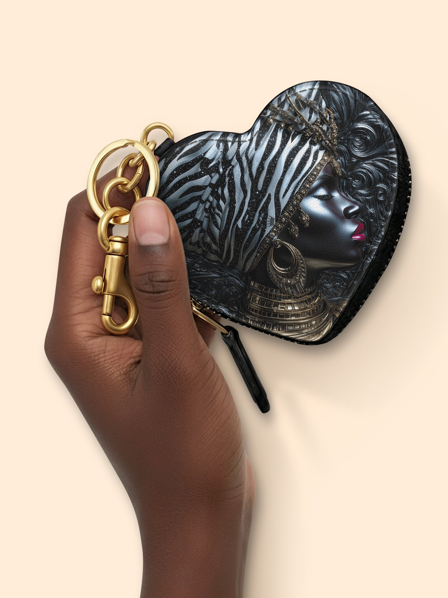 Afri Jewel Heart Coin Pouch Bag Charm QR0XD459