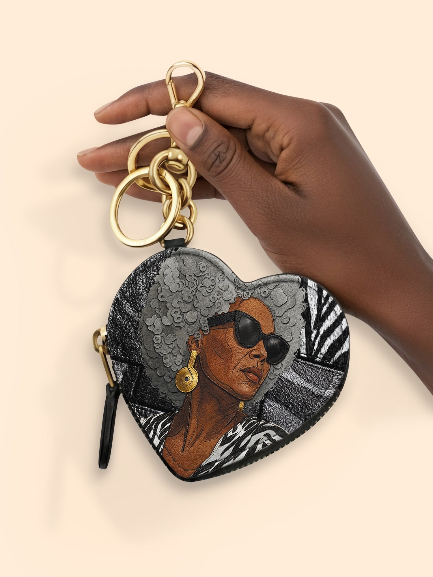 Midnight Zebra Heart Coin Pouch Bag Charm QR0TV259