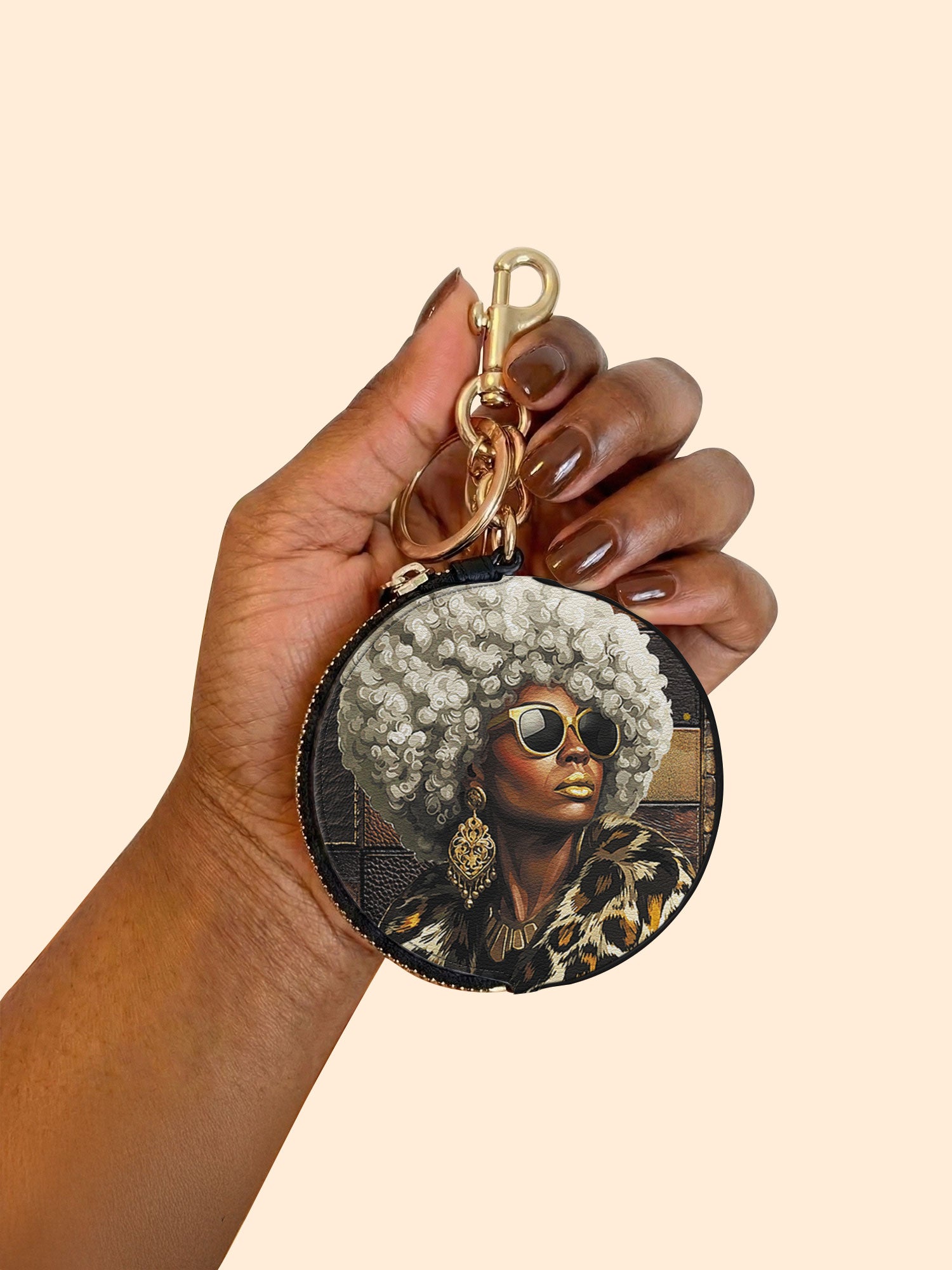 Bronze Leopard Circular Coin Pouch Bag Charm QR0TV260