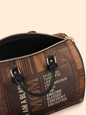 Black Mom Essence Leather Boston Bag QR0TV272