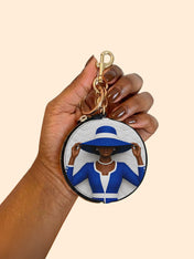 Blue Crowned Circular Coin Pouch Bag Charm QR0TV282