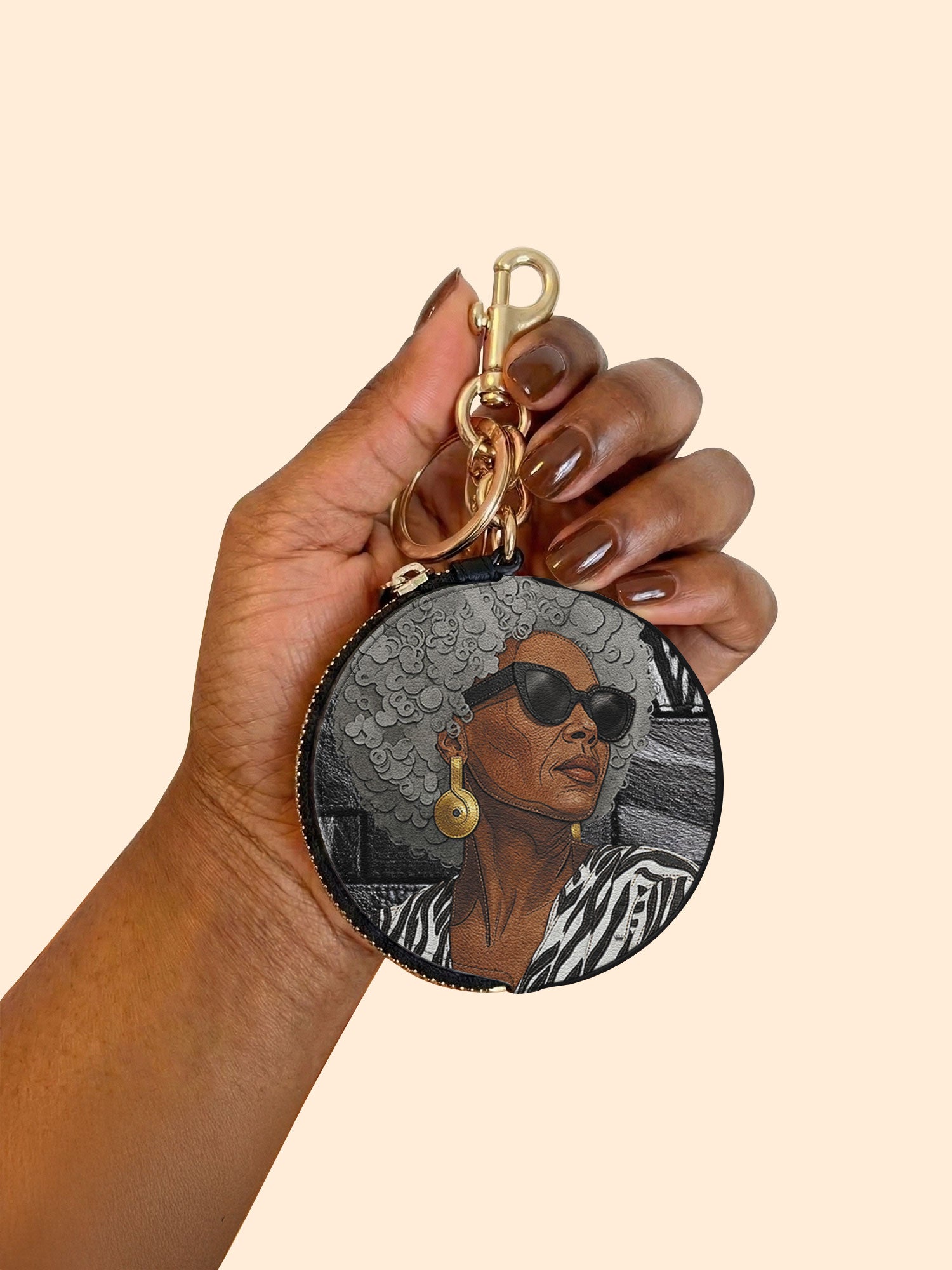 Midnight Zebra Circular Coin Pouch Bag Charm QR0TV259