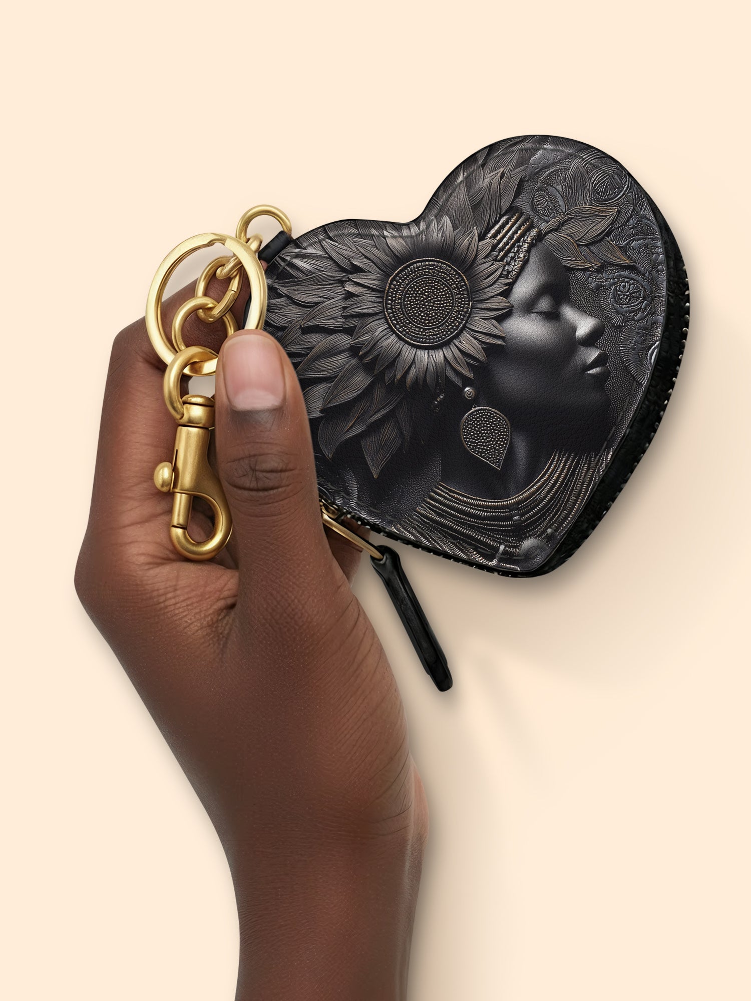Black Orbit Heart Coin Pouch Bag Charm QR0XD243